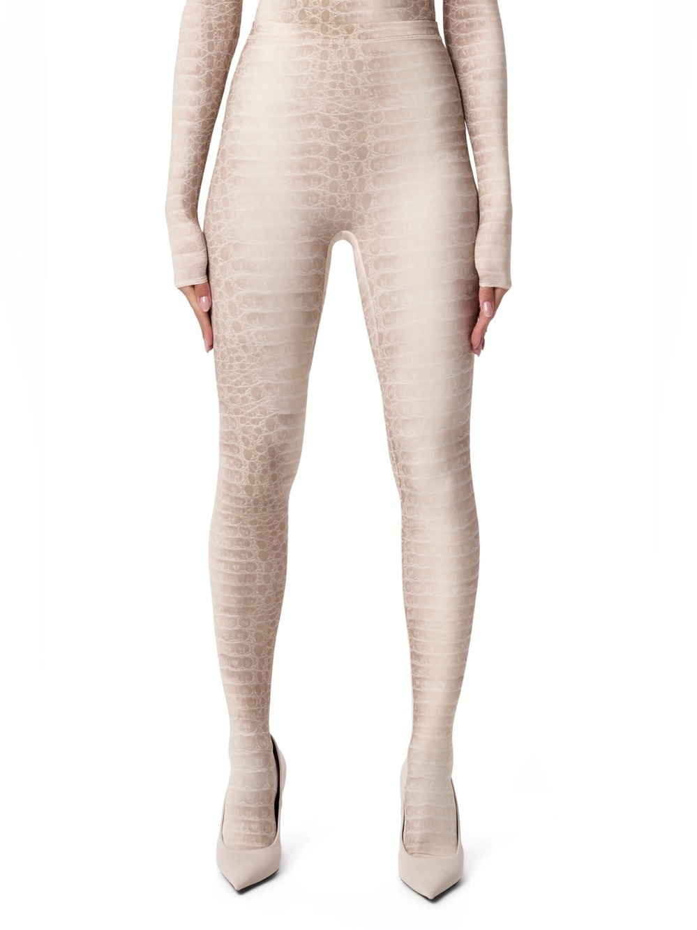 Naked Wardrobe Bone Crocodile Print Toe Leggings Medium